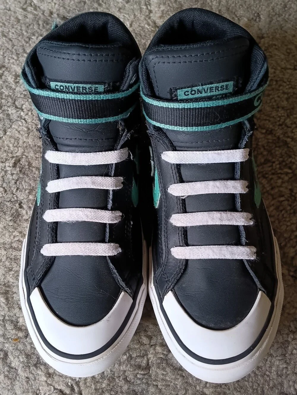 🖤 Converse Star Player Mid Leather Youth Kids Boys 3 Black Teal Sneakers Shoes